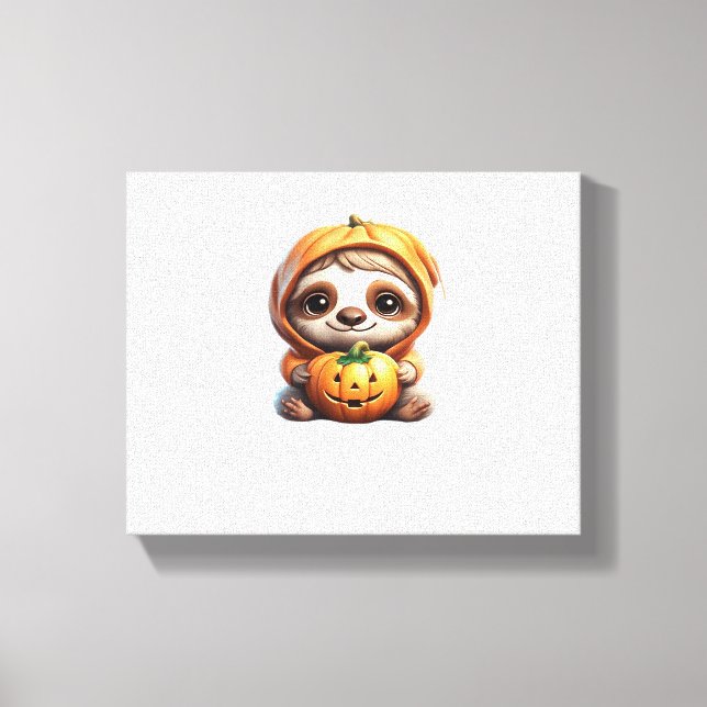 Cute Sloth with Pumpkin Halloween Cartoon Vector I Canvas Print (Front)