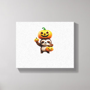 Cute Sloth with Pumpkin Halloween Cartoon Vector I Canvas Print