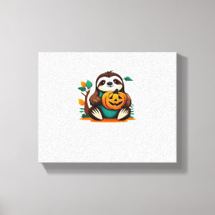 Cute Sloth with Pumpkin Halloween Cartoon Vector I Canvas Print
