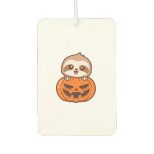 Cute Sloth with Pumpkin Halloween Cartoon Vector I Car Air Freshener