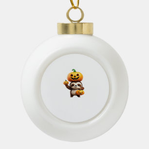 Cute Sloth with Pumpkin Halloween Cartoon Vector I Ceramic Ball Christmas Ornament