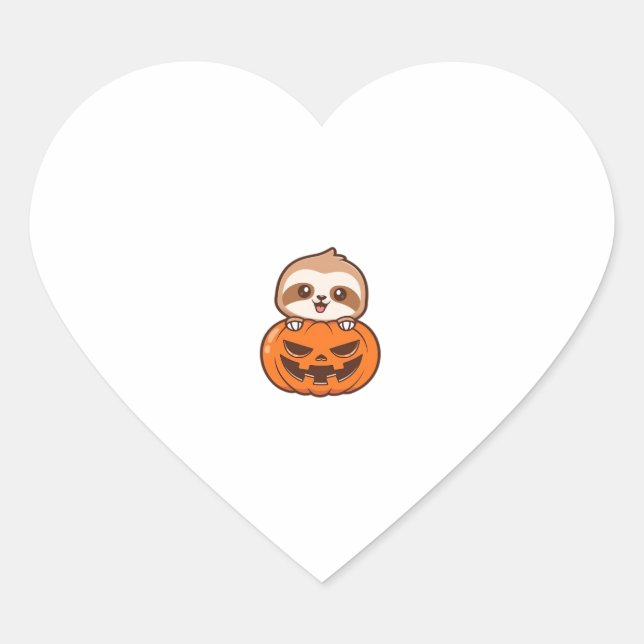 Cute Sloth with Pumpkin Halloween Cartoon Vector I Heart Sticker (Front)