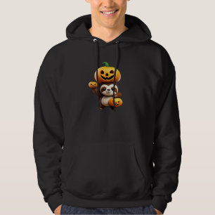 Cute Sloth with Pumpkin Halloween Cartoon Vector I Hoodie