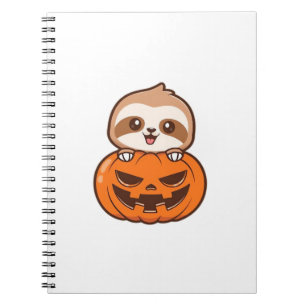 Cute Sloth with Pumpkin Halloween Cartoon Vector I Notebook