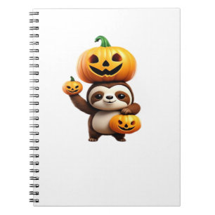 Cute Sloth with Pumpkin Halloween Cartoon Vector I Notebook