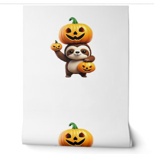Cute Sloth with Pumpkin Halloween Cartoon Vector I Wallpaper