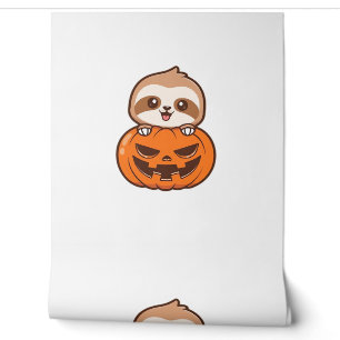 Cute Sloth with Pumpkin Halloween Cartoon Vector I Wallpaper