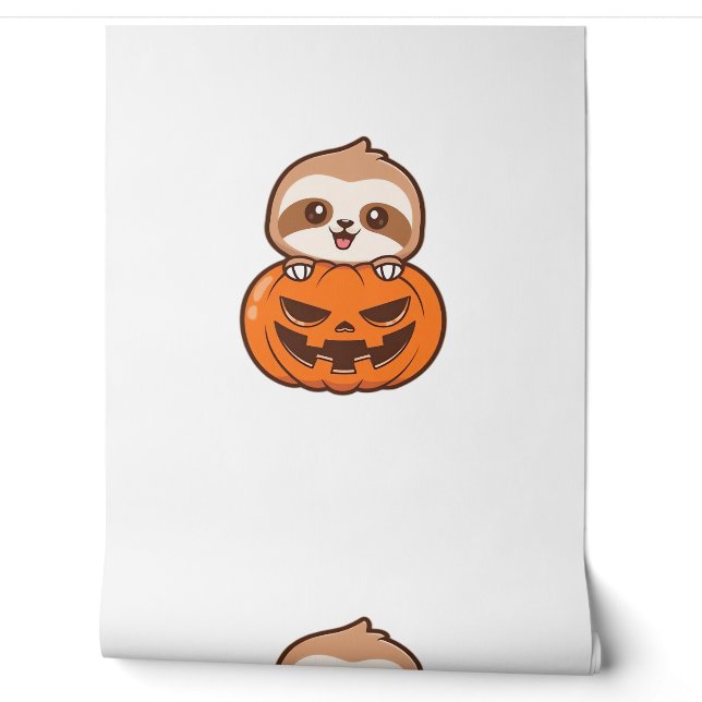 Cute Sloth with Pumpkin Halloween Cartoon Vector I Wallpaper (Unrolling)