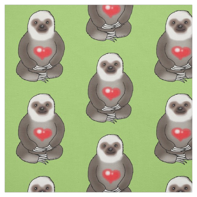 cute sloth with red heart fabric (Swatch)