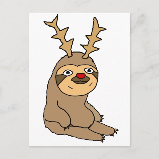 Cute Sloth with Reindeer Antlers Christmas Art Holiday Postcard (Front)