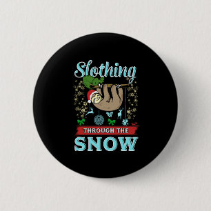 Cute Slothing Through the Snow Christmas 6 Cm Round Badge