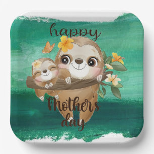 Cute Sloths Baby Mummy Paper Plate