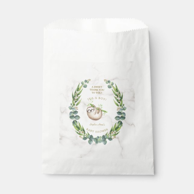Cute Sloths Eucalyptus Wreath Baby Shower Favour Bags (Front)