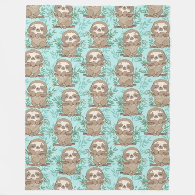 Cute Sloths Fleece Blanket (Front)