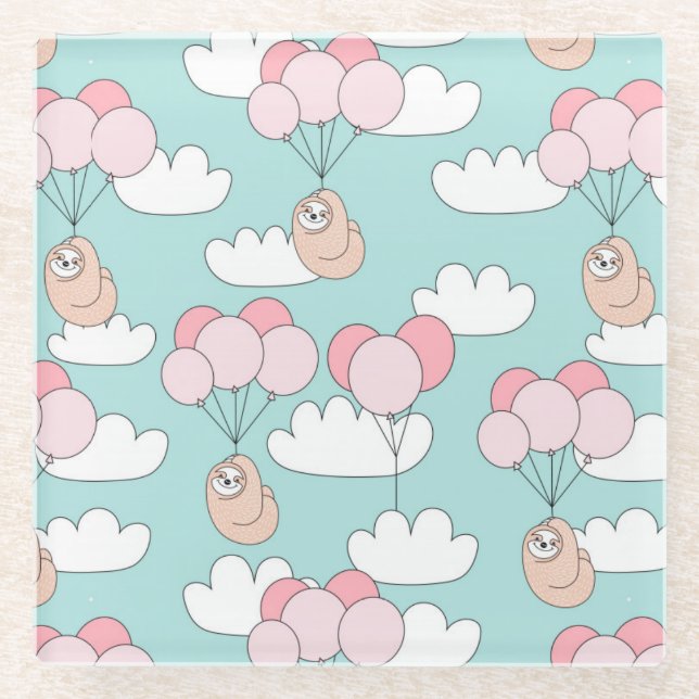 Cute Sloths Glass Coaster (Front)