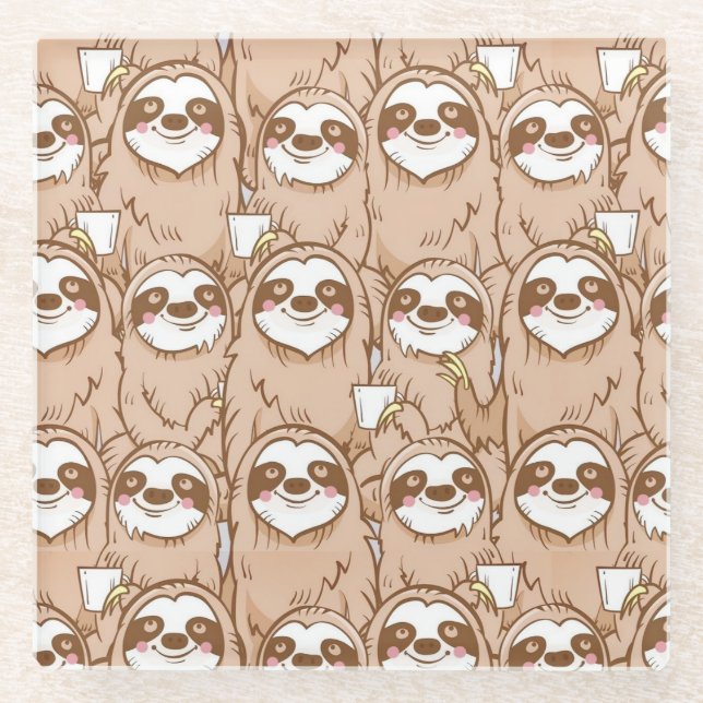 Cute Sloths Glass Coaster (Front)