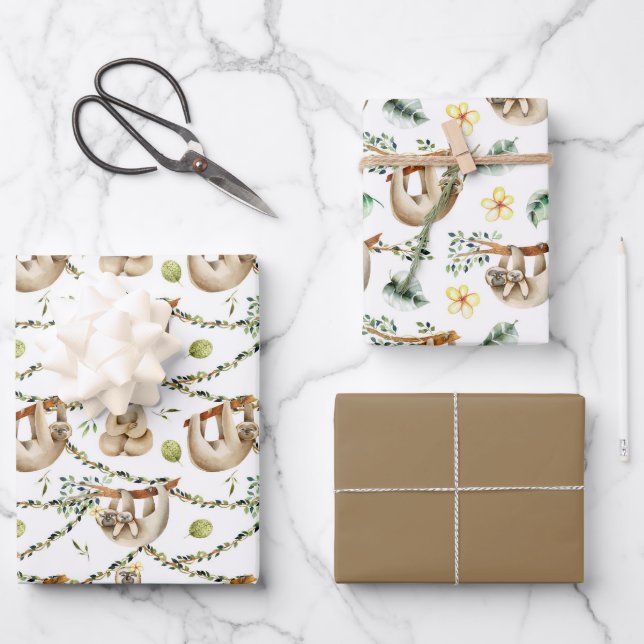 Cute Sloths Hanging From A Tree  Wrapping Paper Sheet (Front)