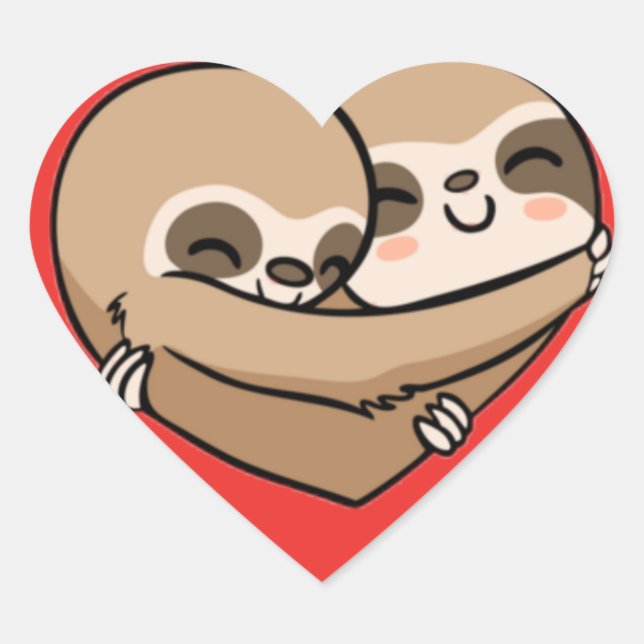 Cute Sloths Hugging Heart Sticker (Front)