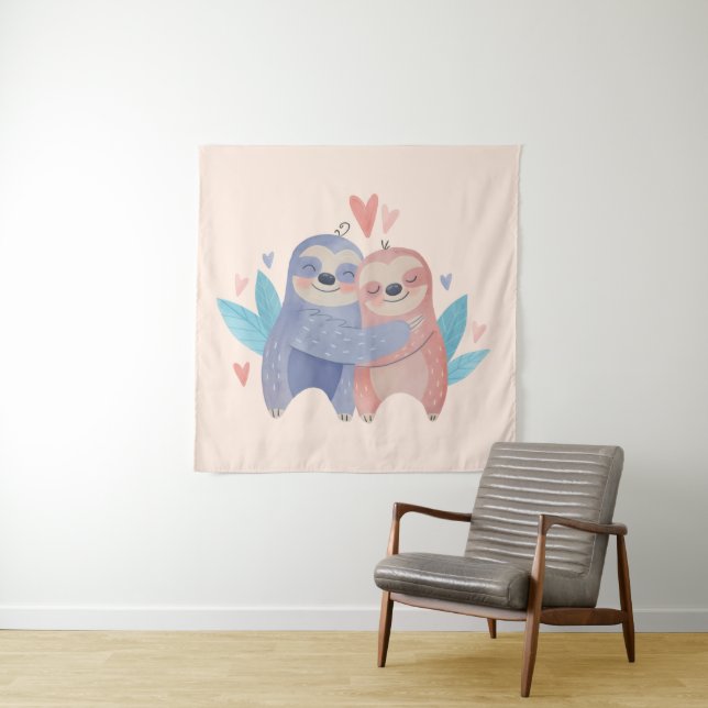 Cute Sloths In Love Tapestry (In Situ)