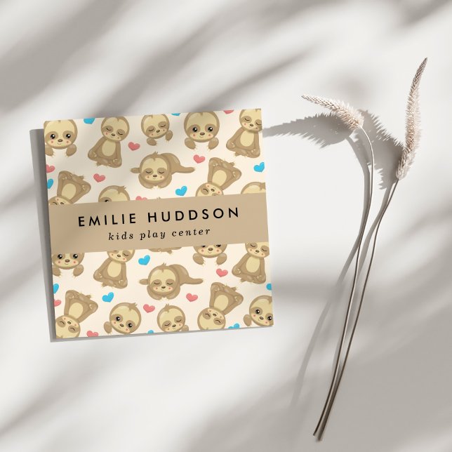 Cute Sloths, Kids Play Centre, Activity Centre Square Business Card (Creator Uploaded)