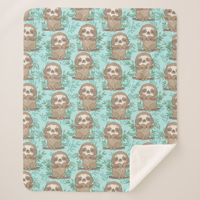 Cute Sloths Sherpa Blanket (Front)