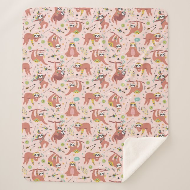 Cute Sloths Sherpa Blanket (Front)