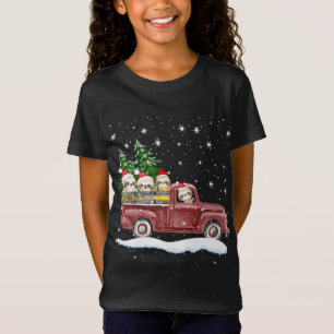 Cute Sloths With Red Truck Funny Christmas Gift T-Shirt