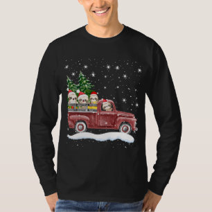 Cute Sloths With Red Truck Funny Christmas Gift T-Shirt