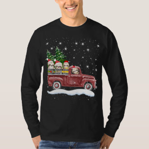 Cute Sloths With Red Truck Funny Christmas T-Shirt