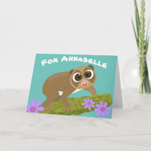 Cute slow loris flowers cartoon illustration card