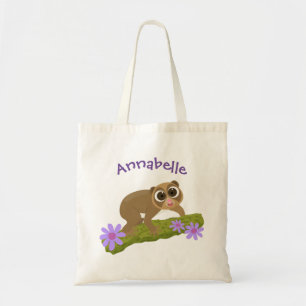 Cute slow loris flowers cartoon illustration tote bag