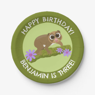 Cute slow loris personalised cartoon birthday paper plate