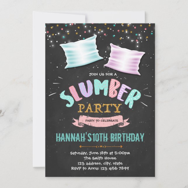 Cute slumber birthday party invitation (Front)