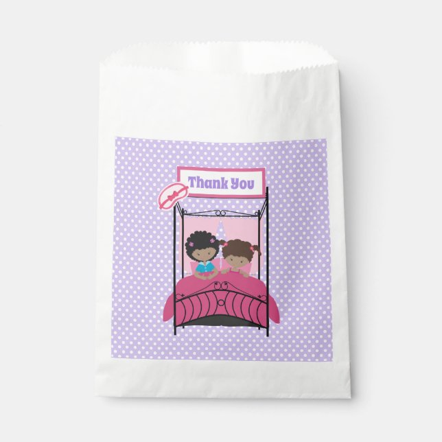 Cute Slumber Party Birthday Black Girl Purple Favour Bags (Front)