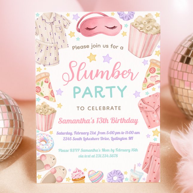 Cute Slumber Party Girl Birthday Invitation (Cute Slumber Party Girl Birthday Invitation)