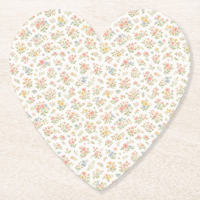 Cute Small Ditsy Floral Seamless Pattern Paper Coaster (Front)