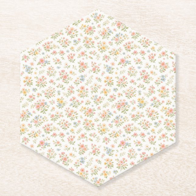 Cute Small Ditsy Floral Seamless Pattern Paper Coaster (Front)