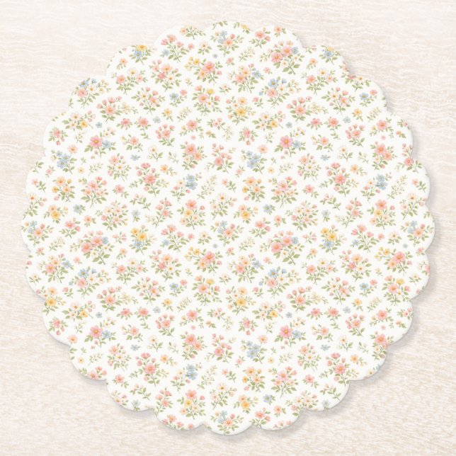 Cute Small Ditsy Floral Seamless Pattern Paper Coaster (Front)