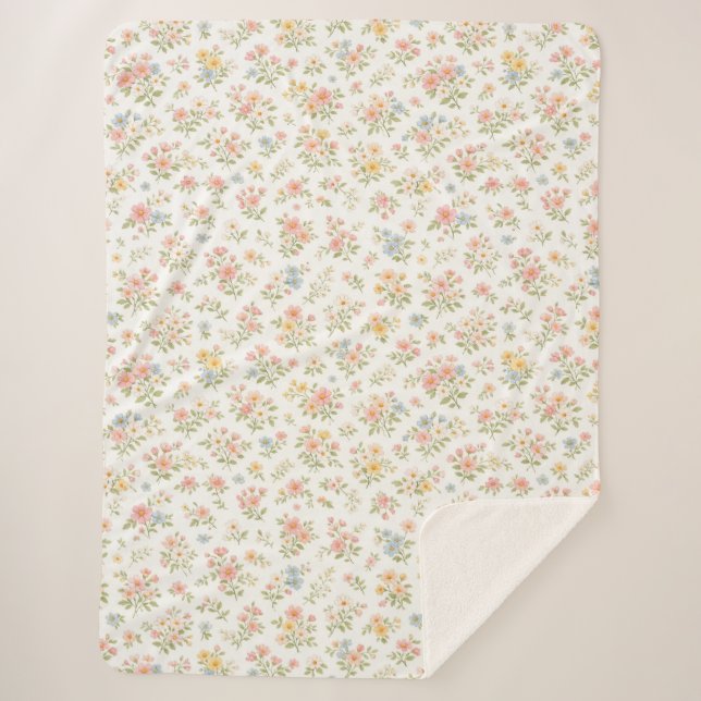 Cute Small Ditsy Floral Seamless Pattern Sherpa Blanket (Front)