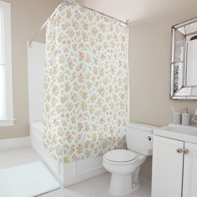 Cute Small Ditsy Floral Seamless Pattern Shower Curtain (In Situ)