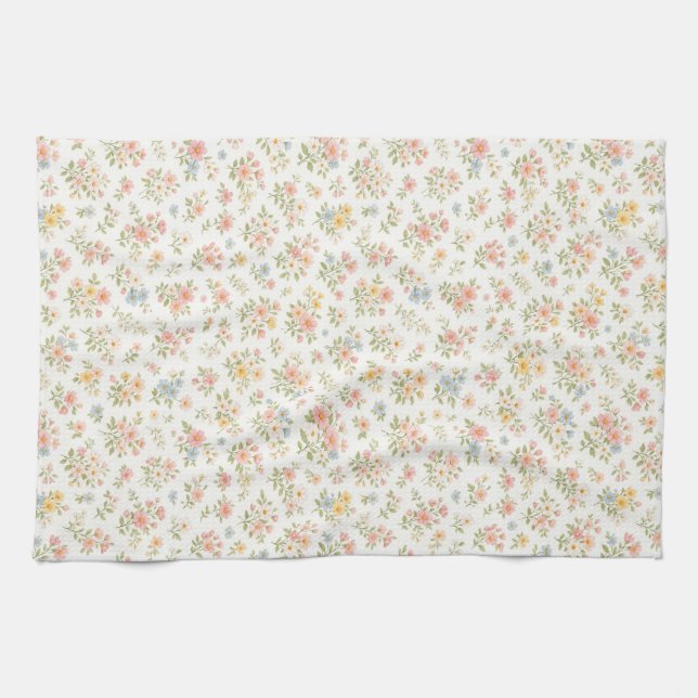 Cute Small Ditsy Floral Seamless Pattern Tea Towel (Horizontal)