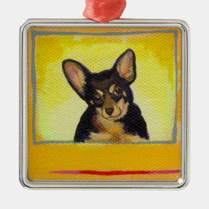Cute small dog art black and tan chihuahua minpin metal tree decoration