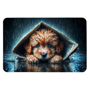 Cute small dog in rain day with blue eyes art magnet