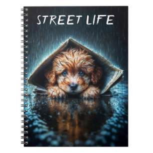 Cute small dog in rain day with blue eyes art notebook