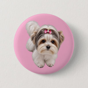 Cute Small Dog Puppy Portrait Round Pin ButtButton