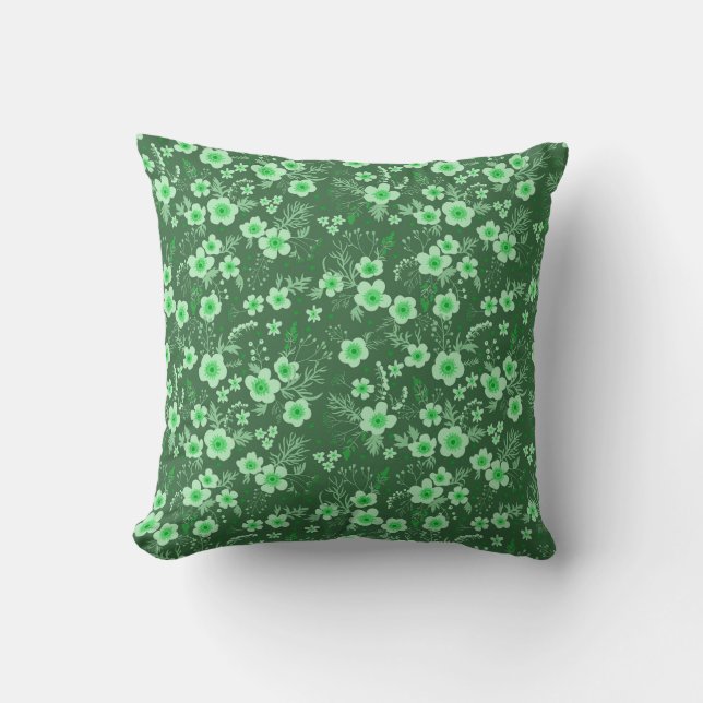 Cute small green floral summer pattern cushion (Front)