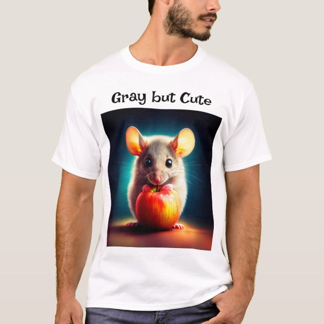 Cute small mouse with shiny apple kitchen art T-Shirt (Front)