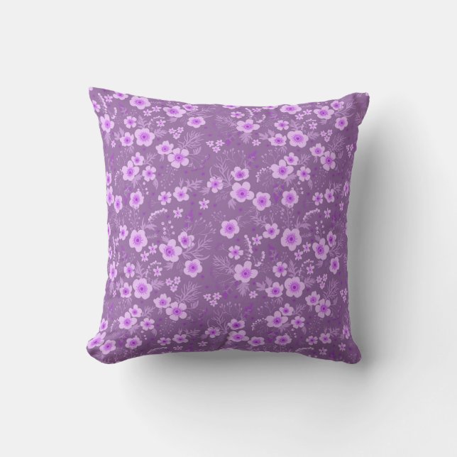 Cute small purple floral summer pattern cushion (Front)