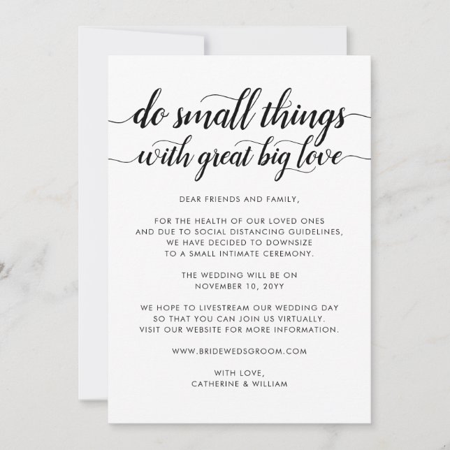 Cute Small Things Great Big Love Downsize Wedding Announcement (Front)