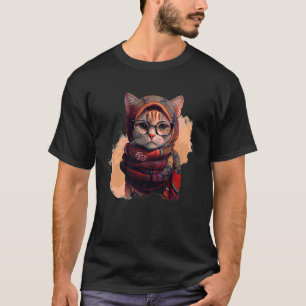 Cute Smart Cat in Glasses Wearing Hijab Muslim Wom T-Shirt